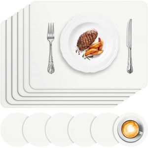 Eryi-Lot De 12 Sets De Table Lavable, 6 Pièces Sets De Tables Et 6 Pièces Dessous De Verres Pvc Set De Table, Antidérapant Imperméables Résistant À La Chaleur, 16"" X 12"", Blanc - Neuf