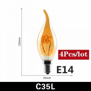 Kalsa-Ampoule Led Edison E14 À Intensité Variable, Rétro, Filament Spirale Localité, Lampe Inescente, Éclairage Décoratif De Lustre, 4w, 4 Pièces,C35l 4pcs,Oui - Neuf