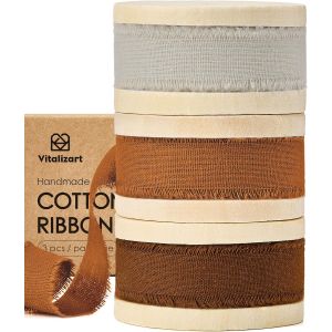 Ruban De Coton 1,6 Cm X 19,2 M (3 Rouleaux*6,4 M) Gris & Marron, Franges Faites Main Rubans En Tissu Pour Invitations De Mariage Bouquets De Mari&eacute;e Vacances D&eacute;coration Emballage Cadeau - Neuf
