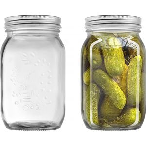 Cmws-Mason Jar 1l Lot De 2 Bocaux Mason En Verre Avec Couvercles Pour Fermentation, Mise En Conserve Des Cornichons, Concombres, Tomates, Conserves, Pâtes,Biscuits, Noix, Bonbons Et Haricots - Neuf
