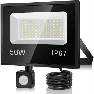 Asfasfq-Projecteur Exterieur Detecteur De Mouvement 50w, 72 Leds Spot Led Avec Détecteur Ip67 Etanche, 5000lm 7000k Blanc Froid Eclairage , Lampe Exterieur Pour Terrasse Garage - Neuf