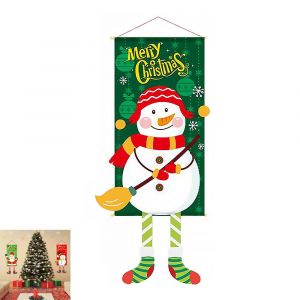 D&eacute;coration de No&euml;l &agrave; suspendre : drapeau avec le P&egrave;re No&euml;l, un bonhomme de neige et un renne, pour porte et porche - Neuf