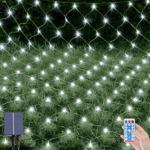 KAL-96 Leds Solaire Filet Lumineux Extérieur, 1.5 X 1.5 M Etanche Guirlande Lumineuse De Filet Avec 8 Modes, Télécommande, Maille Lumineuse Pour Noël Buissons Clôture Jardins Patio - Neuf