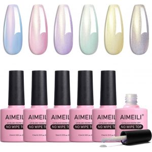 Kal-2 En 1 Brillant Perle Top Coat Vernis À Ongles Gel Semi Permanent Nacré Glitter Finish No Wipe Top Coat Longue Durée 6 X 10ml -Kit 76 - Neuf
