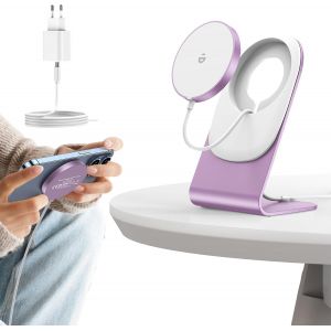 Mag Safe Chargeur Magnétique Sans Fil Avec Support, 15 W, Compatible Avec Iphone 14/14 Pro/14 Pro Max, Iphone 14/13/12, Chargeur Sans Fil Pour Airpods 2/3/Pro - Gris - Neuf