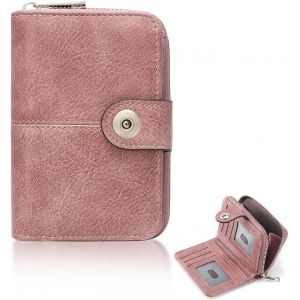 CAUC-Petit portefeuille pour femme en cuir synthétique - Taille moyenne - Avec plusieurs emplacements pour cartes - Élégant et portable - Parfait pour petite amie ou mère (gris/rose/bordeaux), Rose - Neuf