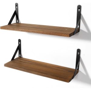 Cmwx-Lot De 2 Étagères Murales Flottantes Rustiques En Bois Foncé Pour Chambre À Coucher, Salon, Cuisine, Buanderie, Rangement Et Décoration - Marron Foncé - Neuf