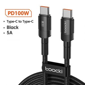 Toocki Usb Type C Câble Charge Rapide Usb C Chargeur Cordon Pour Iphone 15 14 13 12 11 Huawei P40 P30 Realme Oppo Oneplus Batterie Externe-0,5 M-100w C To C Black - Neuf