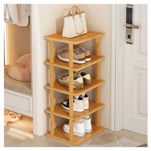 &Eacute;tag&egrave;re &agrave; chaussures mince en bambou &agrave; 5 niveaux, meuble &agrave; chaussures ouvert pour 5 paires de chaussures et bottes, rangement id&eacute;al pour l'entr&eacute;e, le couloir ou le dressing, 25 x 23 x 77 cm - Neuf