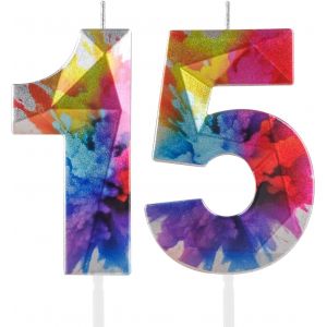 Chenquansarl-Bougie Graffiti Color&eacute;e En Forme De Chiffre 15 Pour 15 Ans - Bougies Color&eacute;es Pour G&acirc;teau D'anniversaire - D&eacute;corations De G&acirc;teau Color&eacute;es Pour Gar&ccedil;ons Et Filles - Neuf