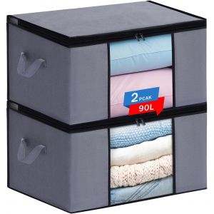 Kalanka-2pcs 90l Sac De Rangement Vetement Avec Poignée Renforcée, Non-Tissé Pliable Sac De Rangement Pour Armoire, Pour Couettes Couvertures Jouets, 60x43x35cm - Neuf