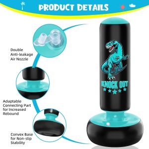 Sac De Frappe Enfant - 160 Cm Set De Sac De Boxe Autoportant Avec Gants De Boxe - Dinosaure Sauvage Sport Sac De Kickboxing Gonflable Pour L'entra&icirc;nement Karat&eacute; Taekwondo Mma - Neuf