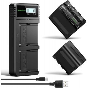 NEEWER 2 NP-F970 7800mAh batteries pour Sony FX3/FX30/A7, pour Canon R5, pour Nikon Z8, Camera Battery de chargeur rapide LCD double USB pour Handycam Appareil Photo lumi&egrave;re Vid&eacute;o LED moniteur curseur - Neuf