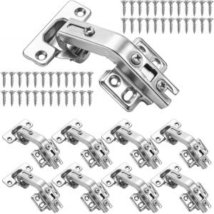 Lot de 8 charni&egrave;res d'angle r&eacute;glables &agrave; 135 degr&eacute;s avec vis, recouvrement complet pour portes d'armoires de cuisine, armoires, portes pliantes - Neuf