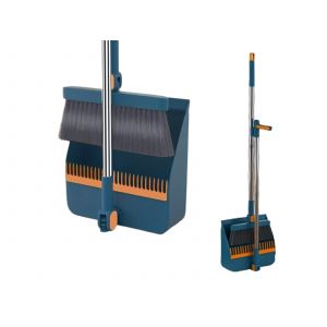 Ensemble de nettoyage bleu comprenant un balai rotatif et une pelle pliable - Neuf