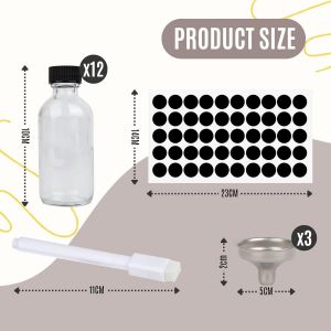 Mevronisshop-12 Pi&egrave;ces Mini Bouteilles En Verre De 60ml, Petite Bouteille En Verre Couvercle, Mini Bouteille Avec Entonnoir En Acier Inoxydable, Applicable &Agrave; Jus, Eau, Smoothies, Lait Th&eacute; - Neuf