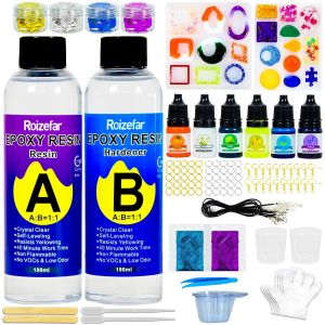 R&eacute;sine Epoxy Kit Avec Moules, Resine Epoxy Transparente 380 Ml Pour Rev&ecirc;tement Et Moulage Avec Flocons D'aluminium, Pigment De Couleur En R&eacute;sine, Pour La Fabrication De Bijoux - Neuf