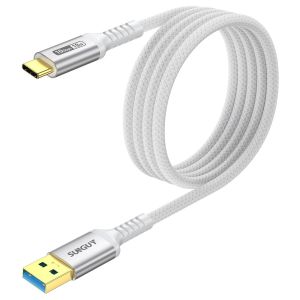 JGD-USB C C&acirc;ble, USB 3.0 USB-A vers USB-C 10 Gbit/s C&acirc;ble en Nylon Tress&eacute; de Type-C Compatible avec iPhone 17/16/15 Pro Max, Galaxy S24 S23 S22, Android Auto - Blanc, 1.5m, 1Paquet - Neuf