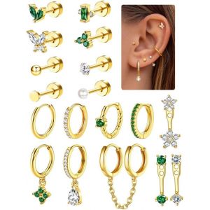 18pcs Lot Boucles D'oreilles Femme Acier Inoxydable - Oreille Piercing Tragus Or Argent Cartilage Creoles Piercing Conch Oreille Piercing Helix (Pi&iquest;&iquest;Ces Uniques, Non Par Paires) - Neuf