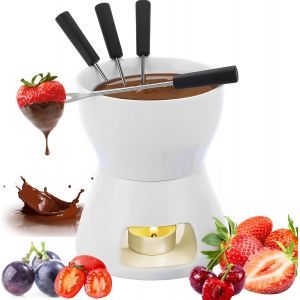 Subzonal-Ensemble De Caquelon &Agrave; Fondue Au Fromage Et Au Chocolat, Ensemble Complet De Fondue Au Fromage Avec Bougie Pour Caquelon Et 4 Fourchettes, Mini Caquelon &Agrave; Fondue En Porcelaine, Pour La Maiso - Neuf