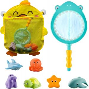 Ulteronixshop-8 Pi&egrave;ces Jouet De Bain B&eacute;b&eacute;, Jeux De Bain Avec Filet De P&ecirc;che Et Sacs De Rangement, Animaux Jouets Flottants, Jouet De Piscine, Filet Jouet Bain B&eacute;b&eacute; Pour B&eacute;b&eacute;s Enfant 1 2 3 4 5 Ans (B - Neuf