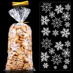 Sacs De Bonbon Friandises En Cellophane Noël Sachets De Cadeaux Transparents Avec Cravates Torsadées Pour Fournitures De Fête De Noël (50 Pièces Blanche) - Neuf