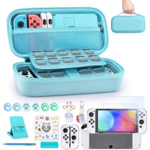 Hljhj-Accessoires Pour Ns Switch Oled 18 En 1 Switch Pack Avec Étui Switch, Étui De Jeu Switch, Protecteur D'ecran Switch Oled, Support Switch, Poignées De Pouce Switch (Bleu) - Neuf