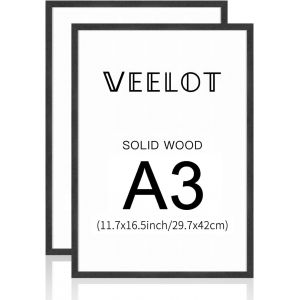 FCHHK-Cadre Photo A3 Set de 2 Cadres Photo en Bois Massif Noir Avec Vetro di plastica pour Galerie Certificat Document Maison Décoration (29.7x42 cm) - Neuf