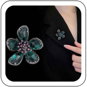 Kjdal-Broche Fleur En Cristal Broche Rose Strass Bourgeons Floral &Eacute;pingle De Revers Fleur Vert &Eacute;meraude &Eacute;l&eacute;gant Bouquet De Mari&eacute;e Corsage V&ecirc;tements Accessoires Bijoux Pour Femmes - Neuf