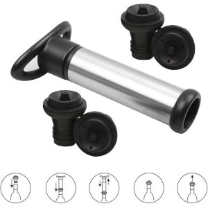 Mevronisshop-Pompe &Agrave; Vin Pompe &Agrave; Vide En Acier Inoxydable Wine Saver Utilis&eacute;e Pour La Conservation Du Vin, La Pompe &Agrave; Vin Est Utilis&eacute;e Pour &Eacute;liminer L'air Et La Conservation Du Vin Sous Vide, Avec 4 - Neuf
