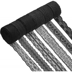 Mevronisshop-6 Rouleaux Ruban De Bordure En Dentelle,10m Rubans De Dentelle Noire Avec Des Motifs De Fleurs,Polyester Artisanat Dentelle Garniture Pour Couture Diy Artisanat Cadeau - Neuf