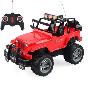 Voiture T&eacute;l&eacute;command&eacute;e Enfant 4x4 Rouge Avec Lumi&egrave;res Et Pneus Antid&eacute;rapants YONIS - Neuf