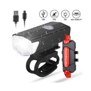 Ensemble D'éclairage De Vélo Ultra-Lumineux Rechargeable Par Usb : Phare Avant Et Feu Arrière Pour Une Sécurité Et Une Visibilité Maximales - Neuf