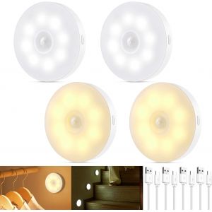 Subzonal-Lumiere Detecteur De Mouvement Interieur, Veilleuse Detecteur De Mouvement, Veilleuse Rechargeable Usb, Lampe Led Sans Fil, Auto/On/Off, Pour Escalier, Cuisine, Chambre D'enfant, Couloir, Ar - Neuf