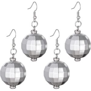 Senior-2 Paires De Boucles D'oreilles Boule Disco Argent Ann&eacute;es 70 Ball Earrings F&ecirc;te &Agrave; Th&egrave;me Disco Femmes Filles Bijoux Accessoires Boucles D'oreilles Halloween[L1584] - Neuf