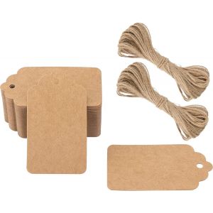 Mevronisshop-Lot De 100 &Eacute;tiquettes Cadeaux En Papier Kraft 7 &times; 4 Cm Avec C?Ur D&eacute;coup&eacute; + 20 M De Ficelle En Jute &iquest; &Eacute;tiquettes Suspendues Pour Cadeaux, Mariage, No&euml;l, Anniversaire, Diy - Neuf