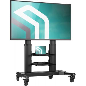 MEVRONISSHOP-Support TV roulettes avec &Eacute;tag&egrave;re pour 40-80 Pouces, Chariot Tele Mobile d'Aliminium Charge Max 65,5 kg, Support TV sur Pied avec roulettes Max VESA 700x400, Pied T&eacute;l&eacute; Roulant Noir TS277 - Neuf