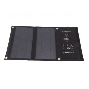 Hjlian Chargeur Solaire Monocristallin 15 W, Double Port Usb, Pliable, Pour Telephone Portable, Exterieur, Noir - Neuf
