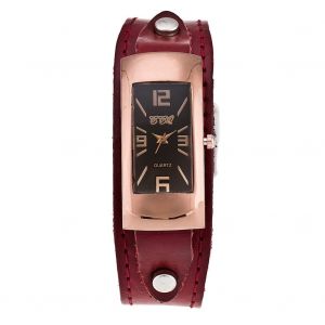 Montre A Quartz Ccq Pour Homme, Style Retro, Cadran Rectangulaire, Bracelet En Alliage Pu (Rouge) - Neuf