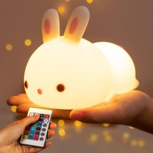 Veilleuse Enfant, 16 Couleurs+Télécommande Veilleuse Bébé Veilleuse Enfant Rechargeable+Sans Fil, Veilleuse Lapin Veilleuse Bebe Kawaii Deco Chambre Bebe, Deco Chambre Ado Fille Cadeau Naissance Fill - Neuf