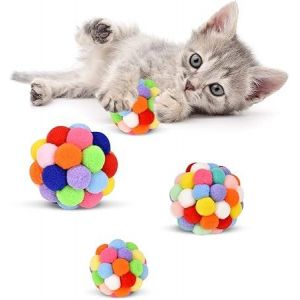 Jouet De Chat Avec Des Boules De Bell ( 3pack), Tusatiy Coloré Doux Floue Balles Intégré Bell Pour Les Chats, Interactif Jouer À Mâcher Jouets Pour Chats D'intérieur Et Les Chatons - Neuf