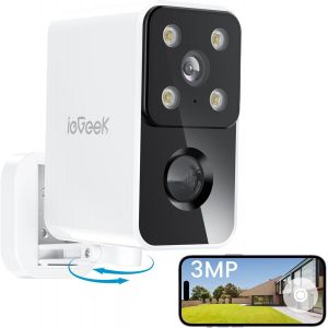 2K 180° Rotation Wireless Outdoor WiFi Surveillance Camera, 2.4GHz Camera Battery, Night Vision Colour, Two-Way Audio, PIR Motion Detection, Siren, IP65, Local/Cloud, S3 - Neuf