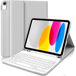 SUBZONAL-Coque Clavier pour iPad A16 11/10 &Egrave;me Generation (10.9 Pouces 2022/11 Pouces A16 2025), Housse iPad 11 Bluetooth D&eacute;tachable sans Fil avec Porte-Stylo, AZERTY Layout (Gris Blanc) - Neuf