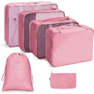 Organisateur Val , Organisateur De Voyage, Lot De 6 Organ Urs De Bagage Pour Voyage,Diff&eacute;rents Tailles Des Cubes &Eacute;tanche Sacs De Voyage Rangement (Rose) - Neuf