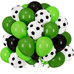 Sjzg-Ballons De Football En Latex, 60 Ballons Verts Blancs Noirs, Ballon De Football &Agrave; L'h&eacute;lium, Ballons D'anniversaire De Football Pour Gar&ccedil;ons Enfants Anniversaire Coupe Monde Sports D&eacute;coration De - Neuf
