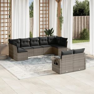 Prolenta Premium - Salon De Jardin 9 Pcs Avec Coussins Gris R&eacute;sine Tress&eacute;e - Neuf