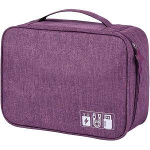 B21609 Pochette De Voyage Pour Appareils &Eacute;lectroniques Avec Cloison Amovible Extra Large 3 Couches Pour Chargeur, C&acirc;ble De Donn&eacute;es, Casque, Souris, Disque Dur, Violet - Neuf