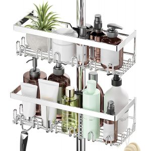 &Eacute;tag&egrave;re de Douche sans Percage, Rangement Douche, Suspendre pour Salle de Bain sans Per&ccedil;age, &eacute;tag&egrave;re de Rangement pour Barre de Douche de 18 &agrave; 25 mm - Neuf