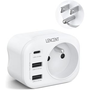 KALANKA-Adaptateur Prise USA Am&eacute;ricaine Canada Mexique Tha&iuml;lande Adaptateur de Voyage 2 Ports USB et 1 Port USB-C adapt&eacute; aux &Eacute;tats-Unis, Adaptateur &eacute;lectrique M&acirc;le USA/Femelle France, Type B - Neuf