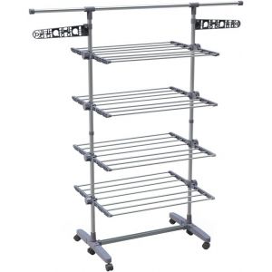 KGABERY-Séchoir À Linge Tour 4 Niveaux Ailes Pliables En Acier Inoxydable Avec 6 Roues Grande Capacité Ultra Stable Étendoir À Linge 27 Mètres D¿Étendage Pour Usage Intérieur/Extérieur - Neuf